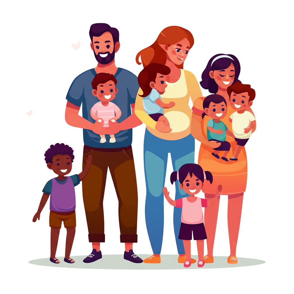 Diverse families with babies and children